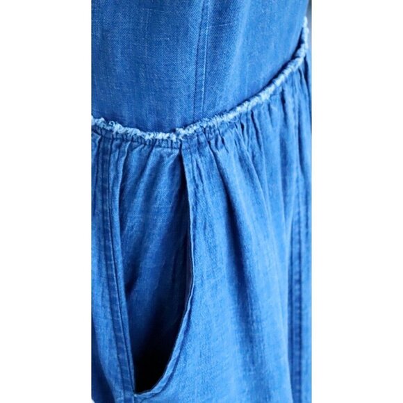 Wilfred Women's US2 Blue Moroccan Pinafore Dress Linen Cross Back Pckt Midi $178 - Picture 3 of 8